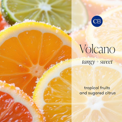 Volcano Scented, Glass Jar Candles for Home with Tropical Fruit & Sugared Citrus, Soy Wax Blend, Black Color (8 Oz)