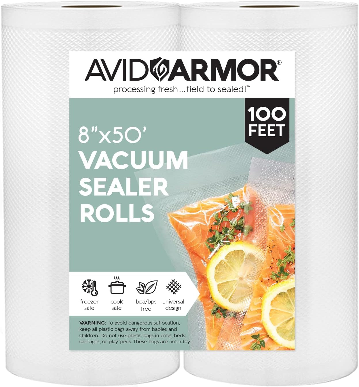 Vacuum Seal Rolls, Vac Seal Bags for Food Storage, Meal Saver Freezer Vacuum Sealer Bags, Sous Vide Bags Vacuum Sealer, Non-Bpa Vacuum Sealer Bags, 8 Inches by 50 Feet, Pack of 2
