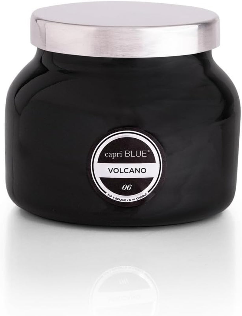 Volcano Scented, Glass Jar Candles for Home with Tropical Fruit & Sugared Citrus, Soy Wax Blend, Black Color (8 Oz)